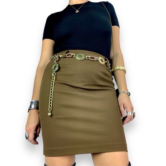Vintage DKNY JEANS Korean crafted brown stretch fitted pencil skirt - Picture 1 of 16